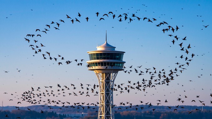 Observation Tower at dusk, birding sightlines